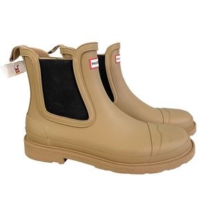 HUNTER Command Women's Tan Slip On Chelsea Rubber Ankle Rain Boots Size 11 NWT
